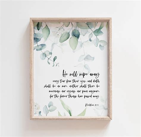 Revelation 214 He Will Wipe Away Bible Verse Wall Art Etsy