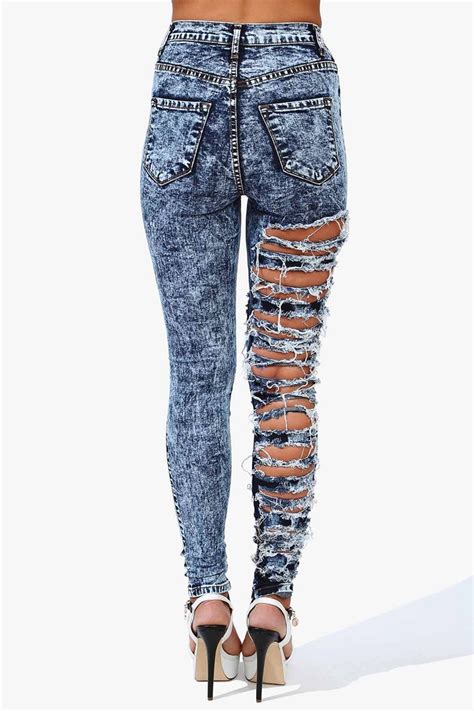 Acid Wash Ripped Jeans Blue