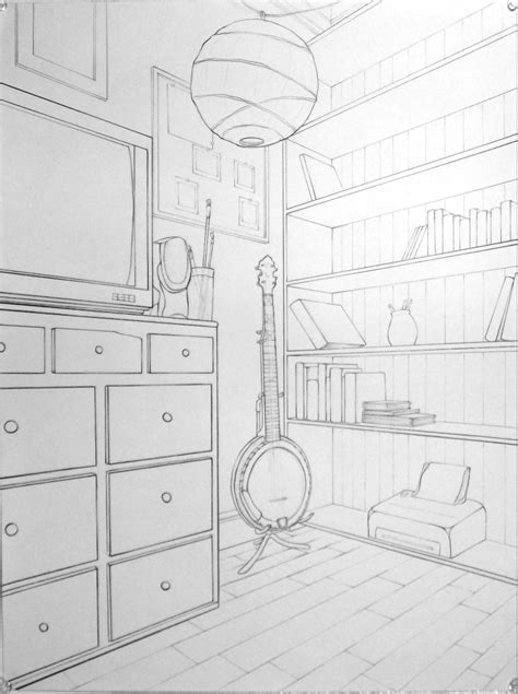 How to draw a room using one point perspective: Drawing 2: Two-Point Perspective Interior Examples