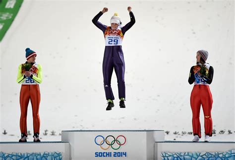 Sochi Russia February 11 L R Silver Medalist Daniela Iraschko