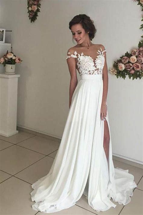 Ivory Sweep Train Wedding Dresscap Sleeves V Neck Bridal Gown With