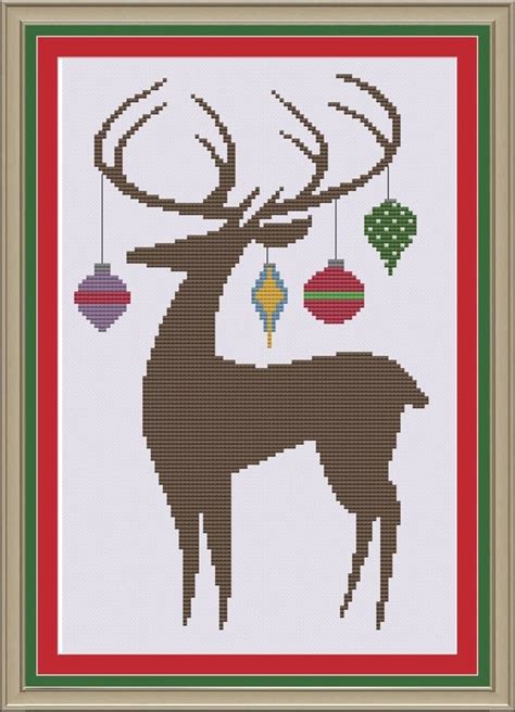 reindeer silhouette cute christmas cross stitch pattern etsy