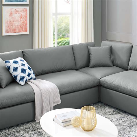 Commix Down Filled Overstuffed Vegan Leather 8 Piece Sectional Sofa In