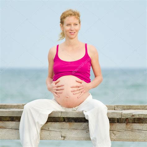 Pregnant Woman On Beach Stock Photo Kubais