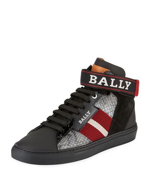 Bally Mens Heros Snake Trim High Top Sneakers With Ankle Grip Strap