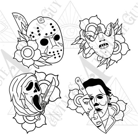 Four Masks With Different Designs On Them One Has A Skull And The