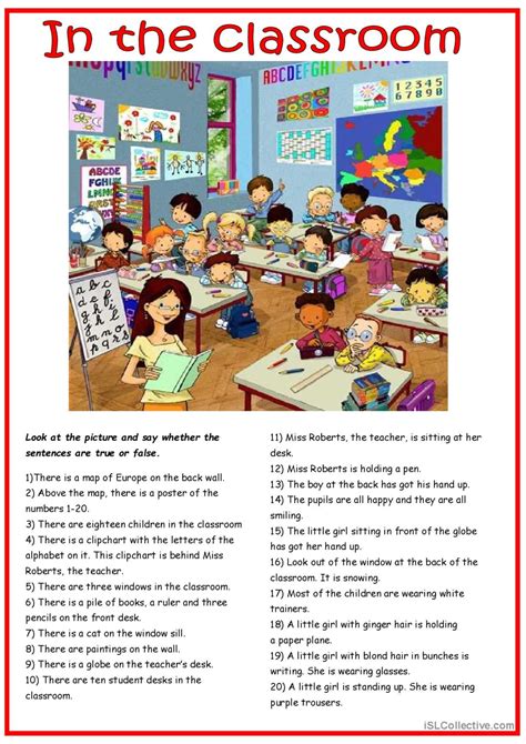 In The Classroom Picture Description English Esl Worksheets Pdf And Doc