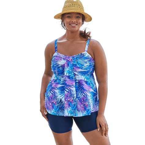 swimsuits for all women s plus size flyaway tankini top with bust support 14 multi color leaves