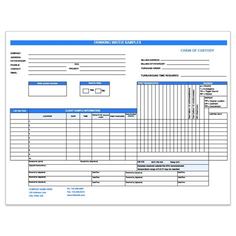 Drinking Water Chain Of Custody Form Custom Printed Designsnprint