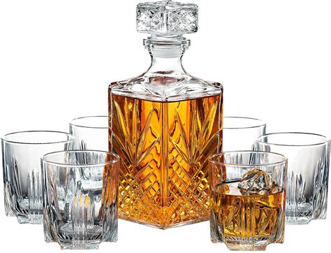 7 Piece Italian Crafted Glass Decanter And Whisky Glasses Set Elegant Whiskey Decanter With