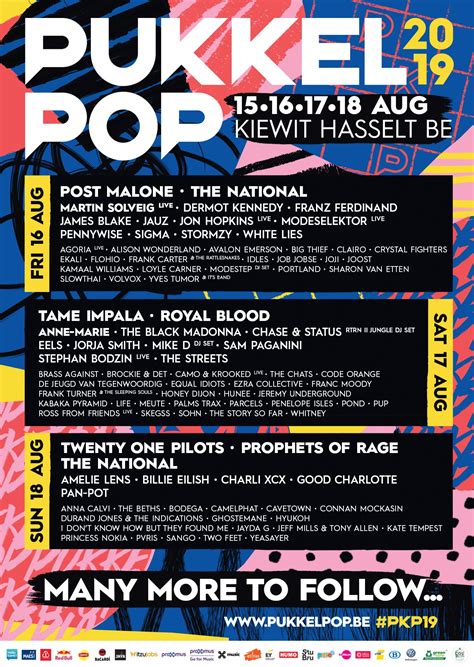 (01:10) hook, line & sinker (05:27) come on over (08:56) you can be so cruel (12:49). Pukkelpop Line-up Poster 2019 | NextFest - NextFest