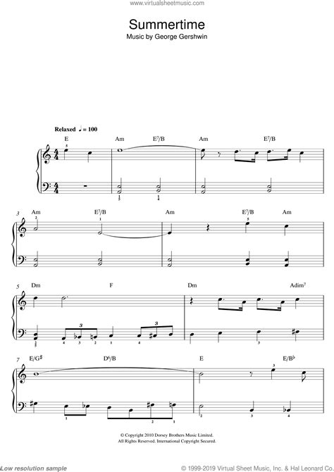These are available for free distribution under the creative commons license. Gershwin - Summertime, (easy) sheet music for piano solo PDF