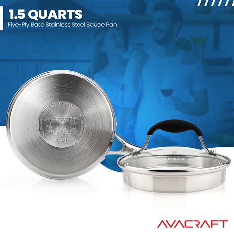 Avacraft Stainless Steel Saucepan With Strainer Glass Lidtwo Side Spo