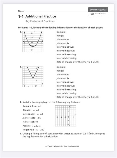Features Of Functions Worksheet Answer Key 6th Rocco Worksheet