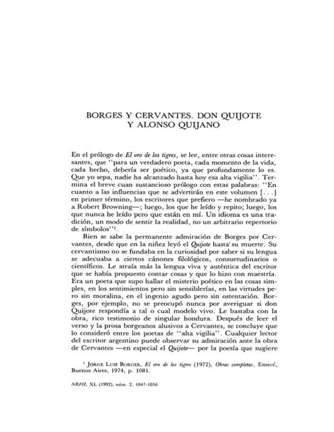 Borges Y Cervantes Don Quijote Y Alonso Quijano