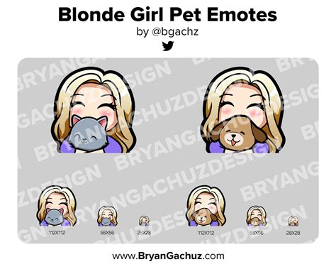 Cute Chibi Kawaii Blonde Hair Girl Cat Hug Emote For Twitch Etsy