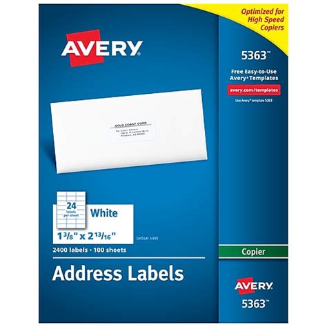Avery Address Labels For Copiers 1 38 X 2 1316 White 24 Labels
