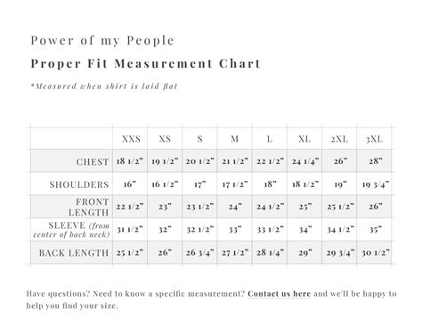 Proper Fit Size Chart Power Of My People