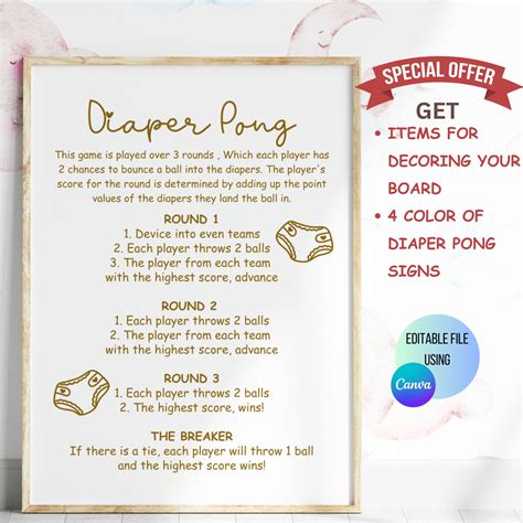 Diaper Pong Baby Shower Game Diaper Pong Rules Printable Etsy