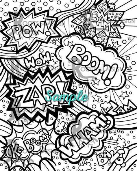 Check spelling or type a new query. INSTANT DOWNLOAD Coloring Page - Comic Book Words/ Pop Art Print zentangle inspired, doodle art ...