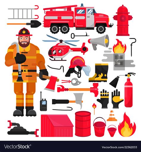 Firefighter Firefighting Equipment Firehose Vector Image