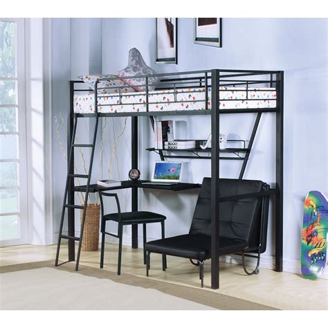 Acme Furniture Senon 37275 Contemporary Metal Twin Loft Bed And Desk