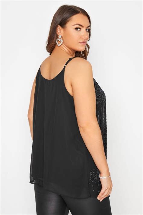 Plus Size Luxe Black Sequin Hand Embellished Cami Top Yours Clothing