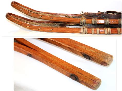 Antique Snowshoes Pair Of Authentic Wooden Snowshoes With Leather Bindings