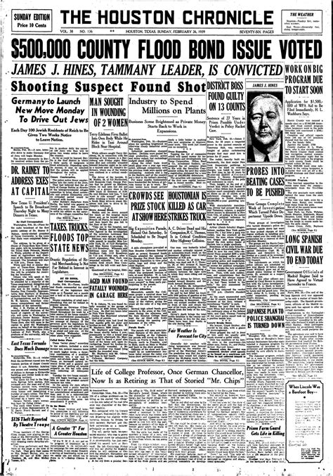 Houston Chronicle Page One Feb 26 1939