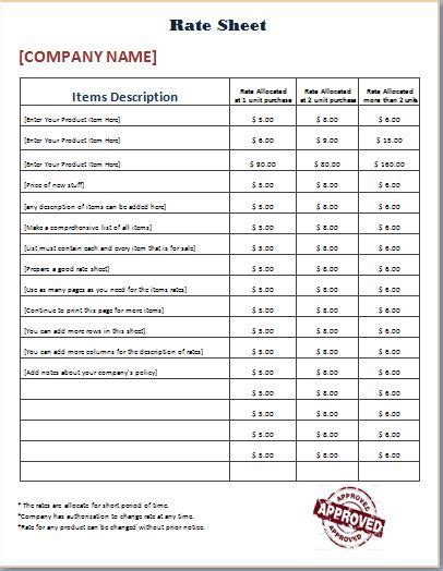 Rates for each item of joinery shall be held to include for all cuttings notching1 housing ends. Rate Sheet Templates | 16+ Free Printable Word, Excel & PDF