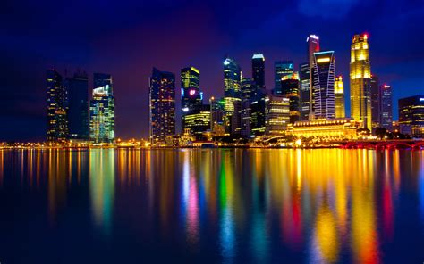 Download Light Night City Reflection Man Made Singapore 4k Ultra Hd