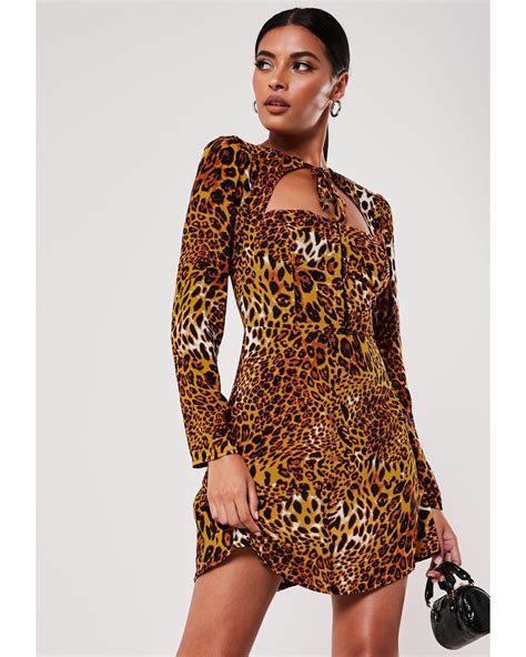 missguided brown leopard print hook and eye dress lyst