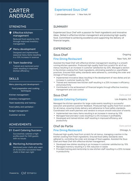 5 Sous Chef Resume Examples And Guide For 2023