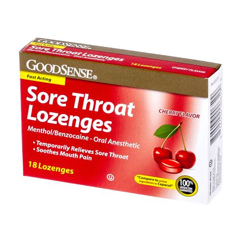 Good Sense Sore Throat Lozenges Cherry Flavored Box Of 18 First Aid