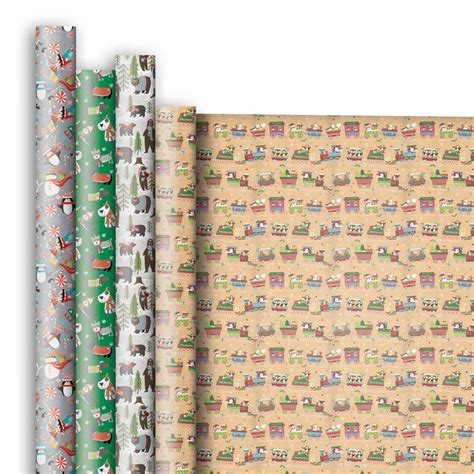 Christmas T Wrap Wrapping Paper Roll Assortment 4 Jumbo Rolls 10ft