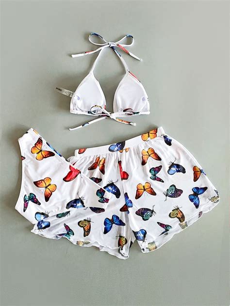 3pack Butterfly Print Triangle Bikini Swimsuit Bikini Swimsuits
