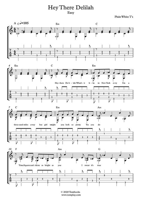 Guitar Sheet Music Hey There Delilah Easy Level With Orchestra