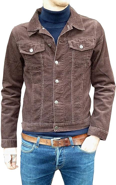 Mens Corduroy Western Denim Jacket Retro Vintage Style Brown Cord Coat