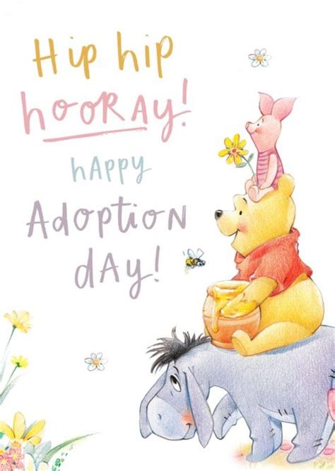 Winnie The Pooh Hip Hip Hooray Happy Adoption Day Card Moonpig