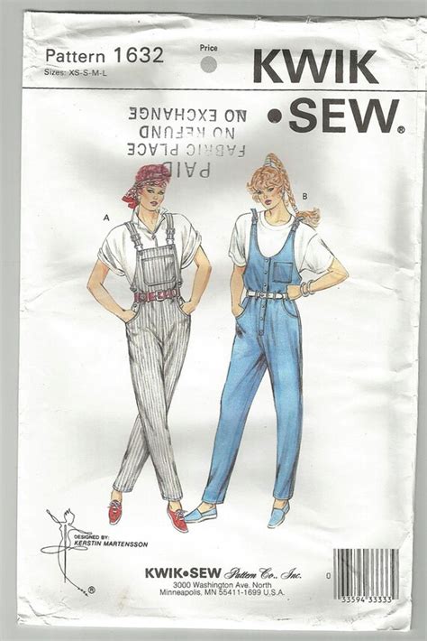 kwik sew bib overalls retro sewing pattern uncut xs s m l