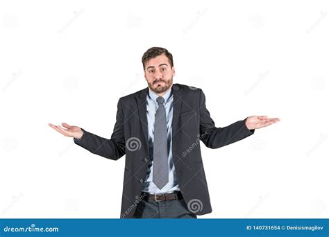 Young Businessman Shrugging Shoulders Isolated Stock Photo Image Of
