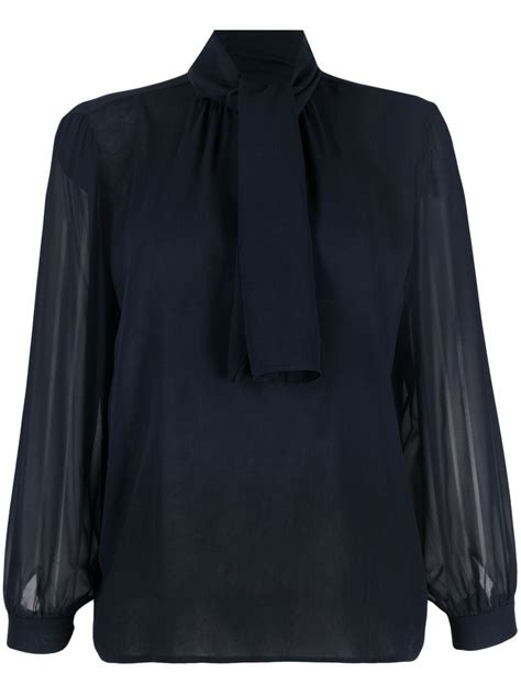Saint Laurent Pre Owned S Pussy Bow Sheer Silk Blouse Farfetch