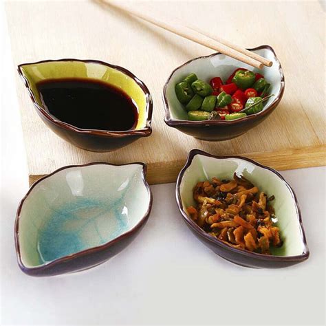 4 Pcs Ceramics Leaf Dish Japanese Soy Sauce Ice Cream Dishes EBay