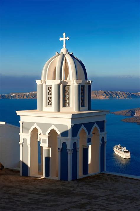 Bell Tower Of An Orthodox Church Fira Santorini Santorini