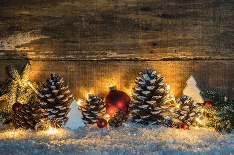 Rustic Christmas Background With Natural Decoration And Light Stock