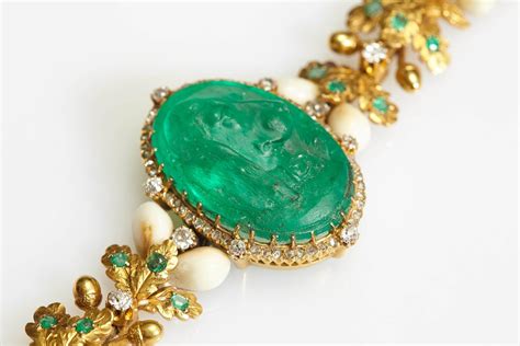 Unusual Antique Hunting Emerald Cameo Bracelet For Sale At 1stdibs