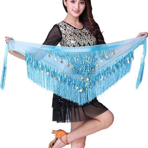 Solid Women Sexy Belly Dancing Tassel Belt Belly Dance Hip Scarf Triangle Wrap With Sequins