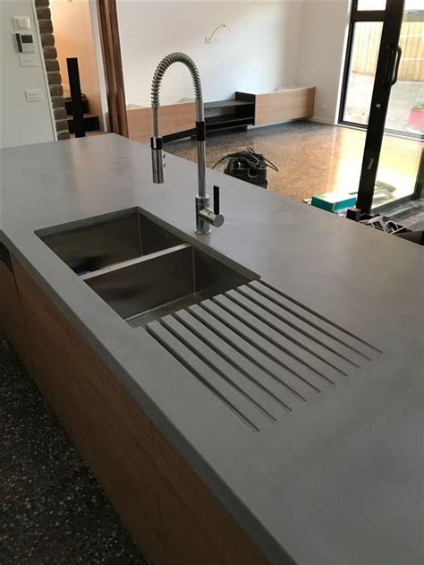 Placemakers kitchens are ready for life and our ranges offer something to suit your style and budget. Concrete Kitchen Island Benchtop with integrated drain ...