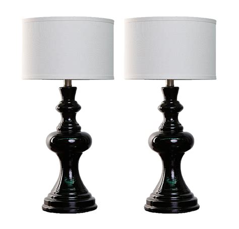 Set Of 2 Dexter Black Ceramic Table Lamp With Linen Drum Hardback Shad