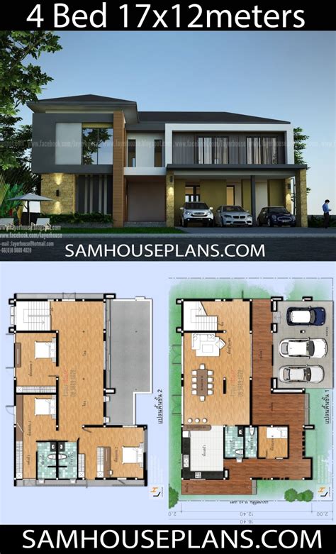 House Plans 8x12m With 4 Bedrooms Sam House Plans C04
